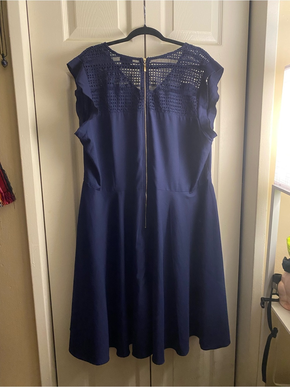 City Chic Navy Crochet Yoke Fit & Flare Dress retro style